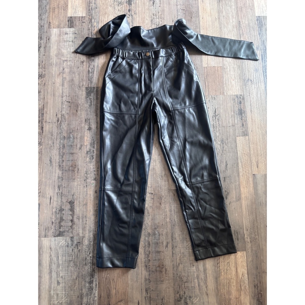 Young Fabulous Broke Faux Leather High Waist Tie Tapered Pants Small